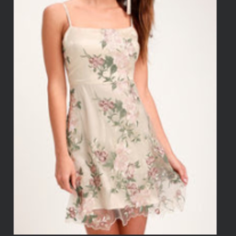 NWT - Lulu’s Embroidered Floral Dress